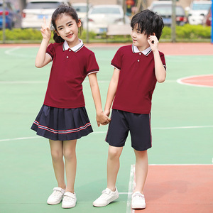 校服套装夏季初高中生枣红短袖夏装小学生韩版宽松短裙两件套班服