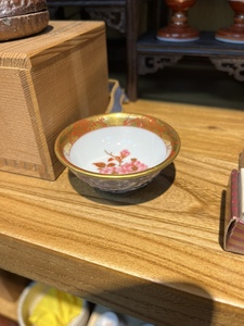 日本回流 九谷烧茶杯主人杯 青花 手绘赤绘描金十二代永乐善五郎