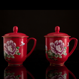 醴陵瑞丰祥中国红瓷陶瓷杯带盖水杯陶瓷杯子骨瓷杯定制