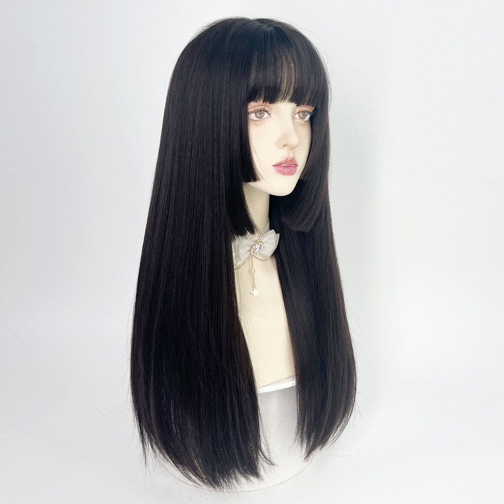 水母头假发公主切姬发女长发黑长直黑色日式女仆全头套lolita整顶