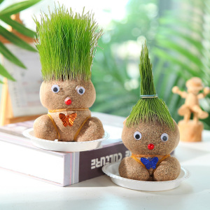 diy创意草头娃娃绿植桌面水培儿童好养长草植物幼儿园盆栽小摆件