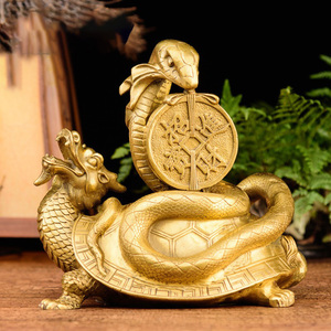 全铜二将军玄武龟蛇摆件黄铜龙龟四方神兽招财镇宅工艺品桌面饰品