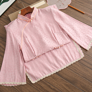 粉色少女年轻款旗袍春夏季日常复古中国风改良版收腰中长袖连衣裙