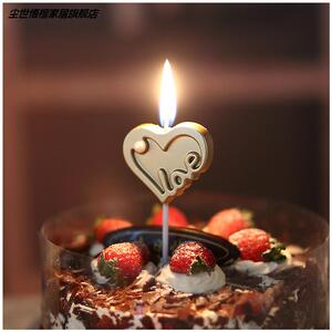 爱心蜡烛火焰棒生日蛋糕烘培装饰镀金镶钻心形浪漫创意派对无烟