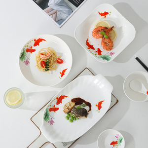 简约家用陶瓷碗盘组合年年有余餐具套装网红精致瓷器菜碟米饭面碗