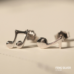 音符耳钉纯银女气质韩国简约个性短学生音乐符号不对称耳钉