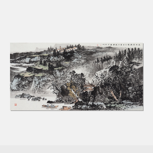 山水画张现军树下停阮图高清国画人物彩色画稿原创山水画心高仕图