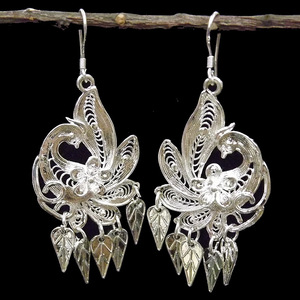 民族风傣族孔雀回头款苗银耳环 银耳针耳饰服装配饰