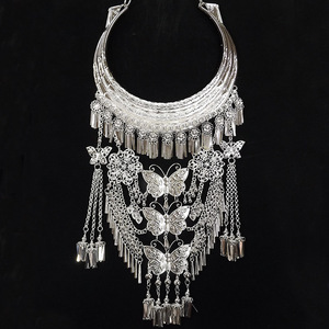 兰蝶苗银民族风项圈饰品 合金镀银蝴蝶吊饰古风 贵州少数民族项链