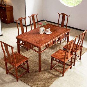 红木刺猬紫檀餐桌长方形饭桌花梨木餐台新中式实木餐桌椅组合