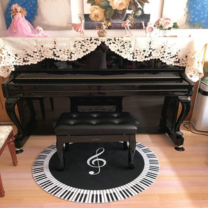黑白圆形钢琴键盘地毯钢琴音符地垫钢琴凳防滑垫凳脚垫三角琴转椅