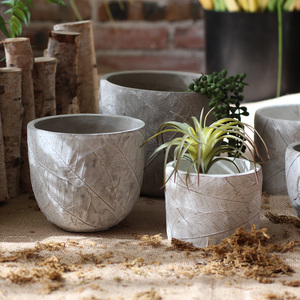觅点 叶子纹理花器水泥花盆组合混凝土艺术风格花园园艺装饰杂货