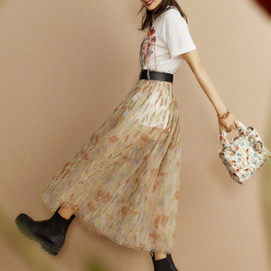 22年夏王子文明星走秀同款重工金线刺绣网纱显瘦大摆仙女裙半身裙