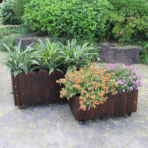 防腐木花箱庭院花槽可移动户外长方形木质花池花盆室外阳台种植箱