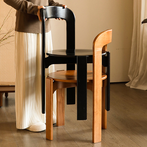 复中古凳子可堆叠放餐椅圆组合设计实木吧台桌家用法式化妆小黑色