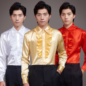 男士演出衬衫亮色衬衣服装晚会男装舞蹈表演修身大合唱团长袖衬衫