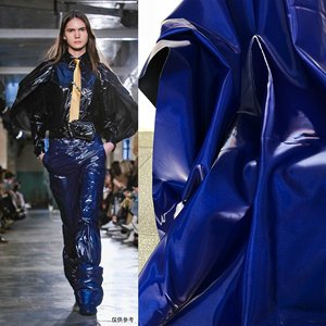 起球儿 深邃蓝镜面金属液态质感pu皮革创意时装料服装设计师面料