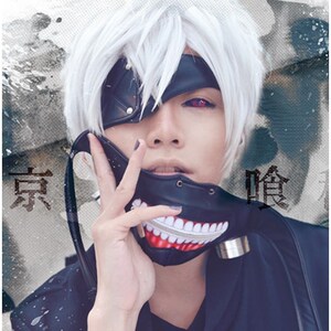 东京食尸鬼cos东京喰种面具 口罩 金木研银白色cos假发