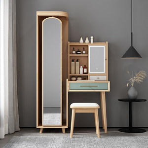 轻奢实木梳妆台全身镜现代简约穿衣镜可旋转镜子试衣镜收纳柜一体