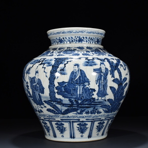 元青花三顾茅庐图人物故事纹大罐 古玩古董景德镇精品老瓷器陶瓷