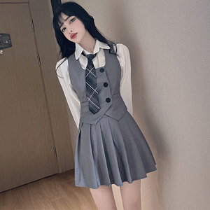 学院风百褶裙套装女马甲衬衫三件套爵士表演服装网红主播跳舞衣服