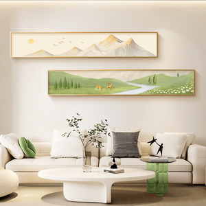 现代简约客厅装饰画日照金山沙发背景墙壁画绿植风景横版长条挂画