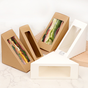 一次性牛皮纸三明治盒开窗三文治包装纸盒烘焙三角形食品级便当盒