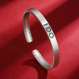 足银999手镯女纯银ido银镯子复古哑光英文手环情人节送女朋友礼物