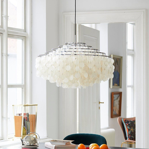 意大利Verpan法式奶油客厅吊灯北欧设计师创意复古天然贝壳风铃灯