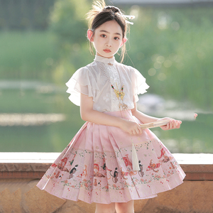 女童马面裙套装夏季儿童古风汉服中国风小女孩半身裙短款薄款高端