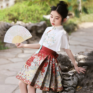 女童马面裙短款套装夏季2024新款儿童古风汉服中国风唐装大童高端