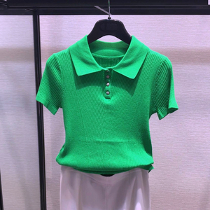 品哥弟新正品2022夏季新款半袖冰丝针织polo衫短袖t恤纯色上衣女
