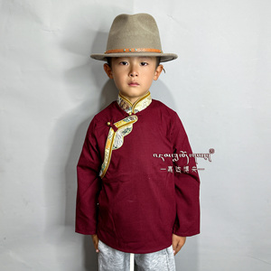 藏族小孩服装纯棉藏装衬衣四季藏袍内搭双层边康巴拉萨演出服上衣