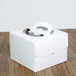 手提纯白色生日蛋糕盒4/6/8/10/12寸白卡纸压纹烘焙包装盒西点盒