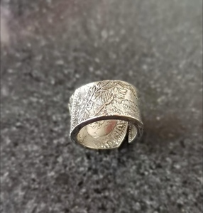 天空手工美国摩根银币戒指霸气男款银指环手工定制个性复古特大号
