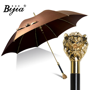Bijia金色雄狮头直杆伞英伦风复古伞咖啡色晴雨伞奢华潮流遮阳伞