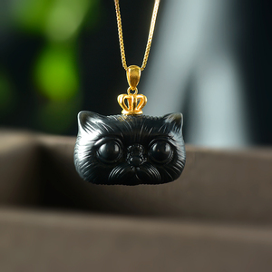 fs珠宝 k金墨玉猫咪吊坠
