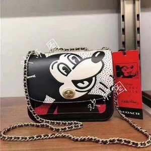 coach/蔻驰专柜迪斯尼限量款 mickey 联名米奇翻盖旋扣链条邮差包