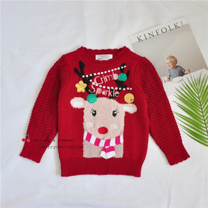 【5折不退换】精致圣诞款！宝宝可爱刺绣麋鹿针织衫节日大红毛衣