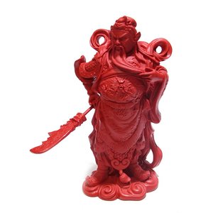 天然朱砂关公摆件 持刀扶须武财神关羽摆台 转运招财平安