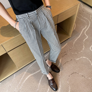 夏季薄款格子西裤男垂感坠感九分裤千鸟格休闲裤2022新款裤子潮流