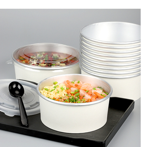 一次性圆形纸碗外卖打包汤面加厚铝箔白色沙拉碗带盖微波锡纸餐盒