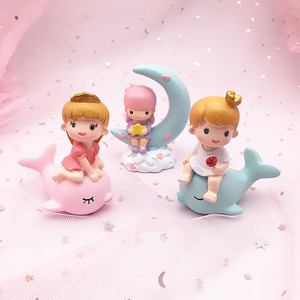 鲸鱼小王子小公主烘培蛋糕甜品装饰摆件月亮女儿童生日派对小玩偶