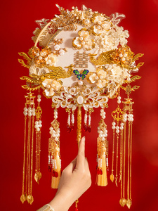中式新娘结婚团扇出嫁秀禾服diy材料包重工双面成品手工高级喜扇