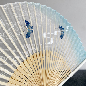 出口日本原单日式和风扇子烫银手绘蝴蝶日本真丝扇中国风汉服浴衣