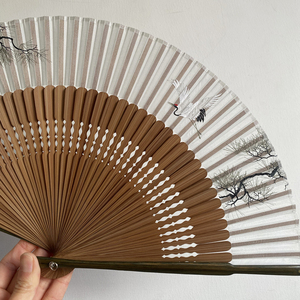 原创扇子真丝仙鹤延年松树国风7寸中国风古风可配汉服浴衣扇子