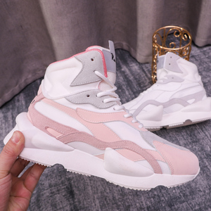 r012y3女鞋秋冬厚底高帮老爹鞋女潮粉色运动鞋休闲板鞋男加绒保暖
