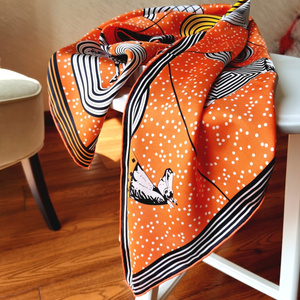 卡牌骏马欧美纯真丝斜纹丝巾精致手工卷边90大方巾百搭披肩领巾女