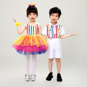 六一儿童演出蓬蓬裙可爱彩虹吊带纱裙幼儿园表演服女童纱裙舞蹈服
