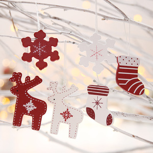 木质圣诞小挂件10片diy圣诞树装饰用品麋鹿袜子雪花派对场景布置